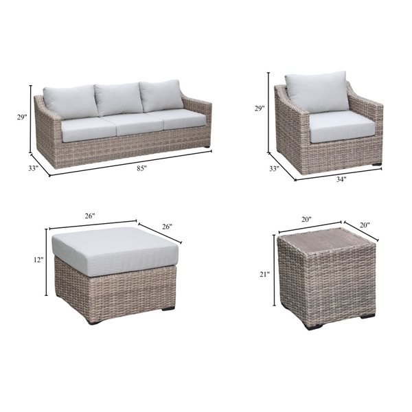 Think Patio Maple Grove All-Weather Ash Grey Wicker Patio Conversation Set