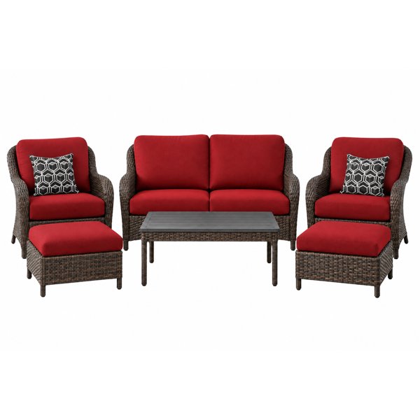 Patio Set Rona Think Patio Jordan 6-Piece All-Weather Red Wicker Patio Conversation ...