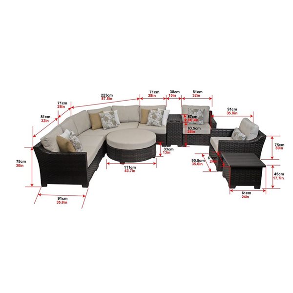 Think Patio Riverbrook Deluxe All-Weather Wicker Modular 9-Piece Patio Sectional Set