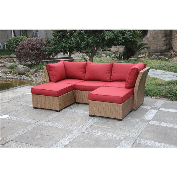 Think Patio Lakeview 5-Piece All-Weather Chili Wicker Sectional Patio Set