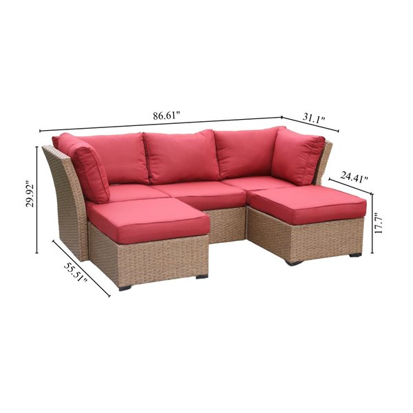 Think Patio Lakeview 5-Piece All-Weather Chili Wicker Sectional Patio Set