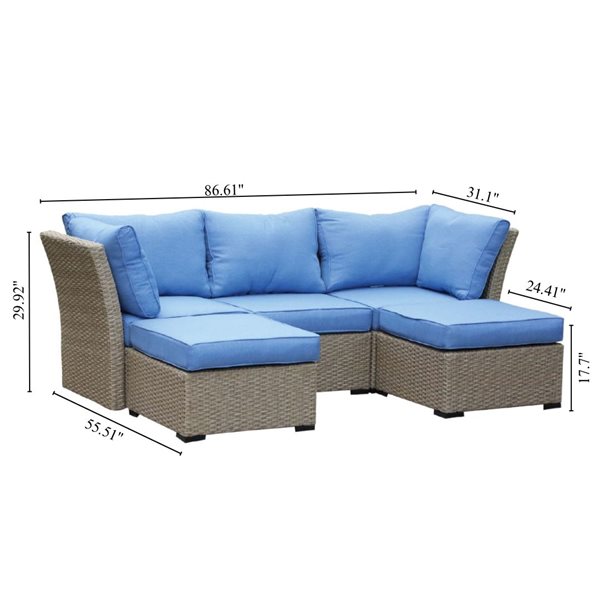 Ensemble de patio sectionnel 5 pièces Lakeview par Think Patio en osier toutes saisons bleu