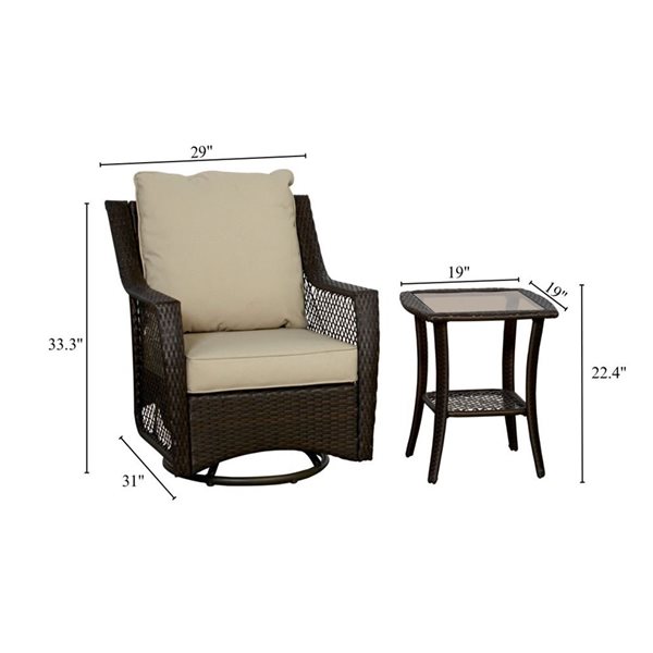 Think Patio Glendenning 3-Piece All-Weather Wicker Swivel Bistro Set