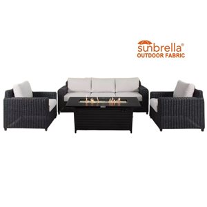 Think Patio Deer Ridge All-Weather Wicker Patio Conversation Set w/ Rectangular Fire Table