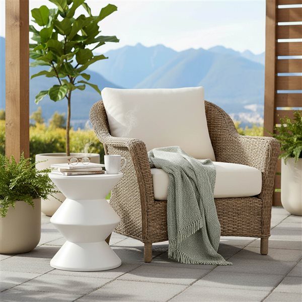 LH Home White Concrete Inverted Side Table - Indoor/Outdoor