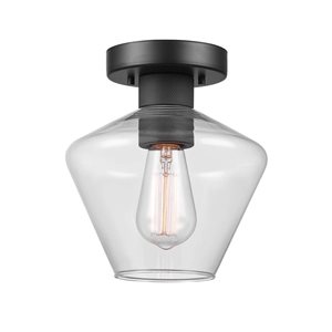 Plafonnier semi-encastré noir mat à 1 ampoule Globe Electric avec abat-jour en verre transparent