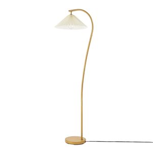 Novogratz x Globe Evangeline 62-in Wood Toned Floor Lamp with White Pleated Fabric Shade