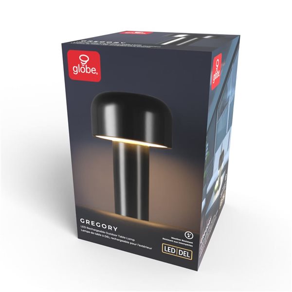 Globe Electric 8-in 1.5 W LED Integrated Black Outdoor Table Lamp with Frosted Acrylic Diffuser - Rechargeable