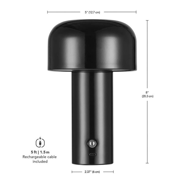 Globe Electric 8-in 1.5 W LED Integrated Black Outdoor Table Lamp with Frosted Acrylic Diffuser - Rechargeable