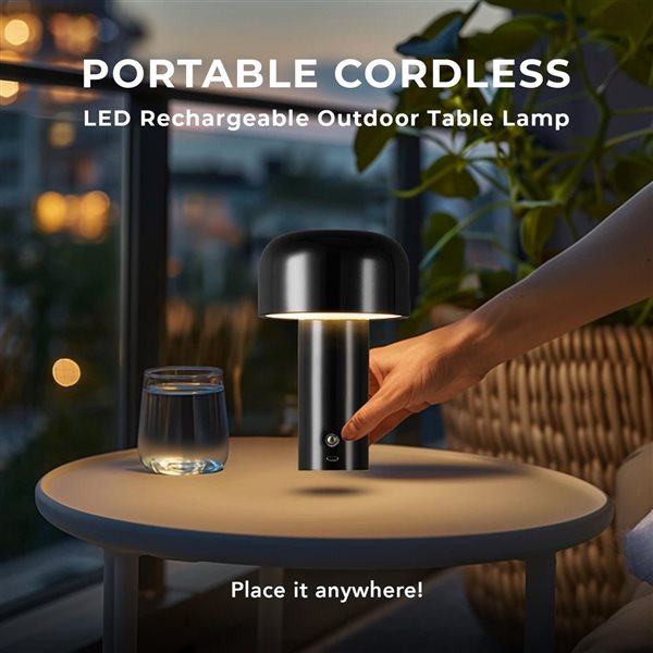 Globe Electric 8-in 1.5 W LED Integrated Black Outdoor Table Lamp with Frosted Acrylic Diffuser - Rechargeable