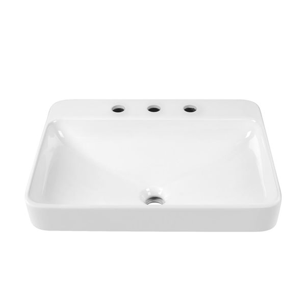 23.8 X 19-In Rectanglar White Ceramic Bathroom Semi Recessed Vessel Sink With Overflow, White/Tan