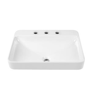 DeerValley 23.8 x 19-in Rectanglar White Ceramic Bathroom Semi Recessed Vessel Sink with Overflow