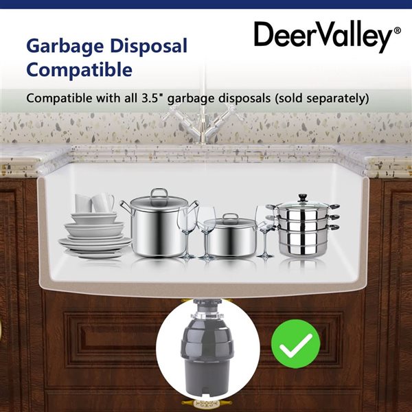 DeerValley Fireclay 30-in Single Bowl Farmhouse Apron Front Curved Kitchen Sink