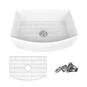 DeerValley Fireclay 30-in Single Bowl Farmhouse Apron Front Curved Kitchen Sink