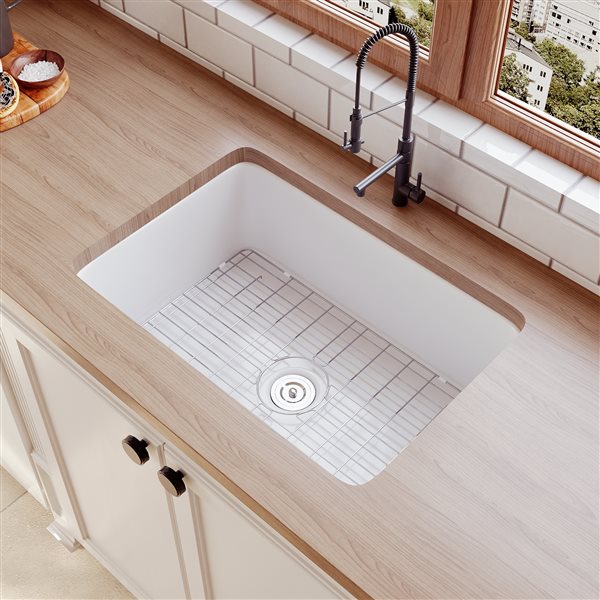 DeerValley Glen White Rectangular Fireclay 27-in Single Bowl Undermount/Drop-In Kitchen Sink