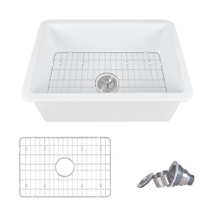 DeerValley Glen White Rectangular Fireclay 27-in Single Bowl Undermount/Drop-In Kitchen Sink