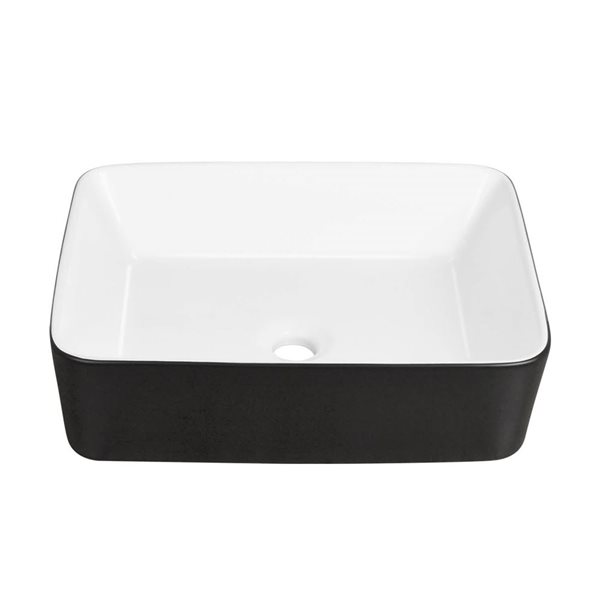 Ally Black And White Ceramic Rectangular Vessel Bathroom Sink, White/Black/Tan