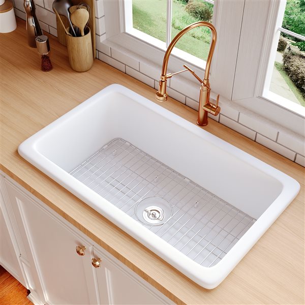 DeerValley Glen White Rectangular Fireclay 32-in Single Bowl Drop-In/Undermount Kitchen Sink