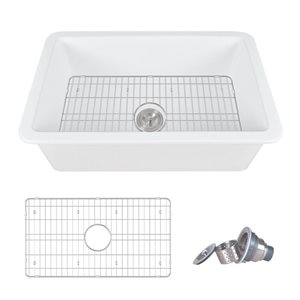 DeerValley Glen White Rectangular Fireclay 32-in Single Bowl Drop-In/Undermount Kitchen Sink