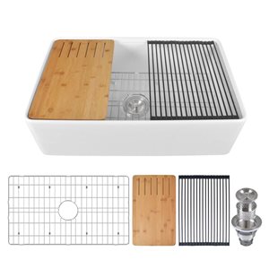 DeerValley White Fireclay 33-in Single Bowl Farmhouse Apron Workstation Kitchen Sink