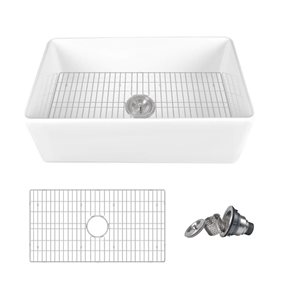 DeerValley White Fireclay 33-in Rectangular Single Bowl Farmhouse Apron Kitchen Sink