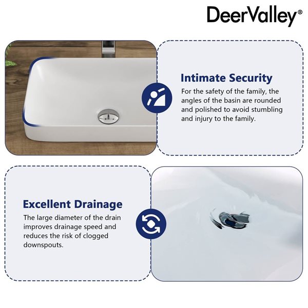 DeerValley 19 x 12.6-in White Ceramic Rectangular Semi-Recessed Bathroom Vessel Sink Art Basin
