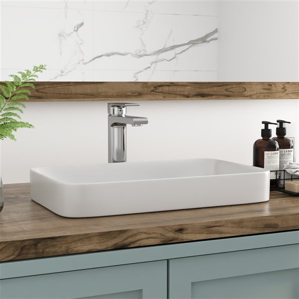 DeerValley 19 x 12.6-in White Ceramic Rectangular Semi-Recessed Bathroom Vessel Sink Art Basin