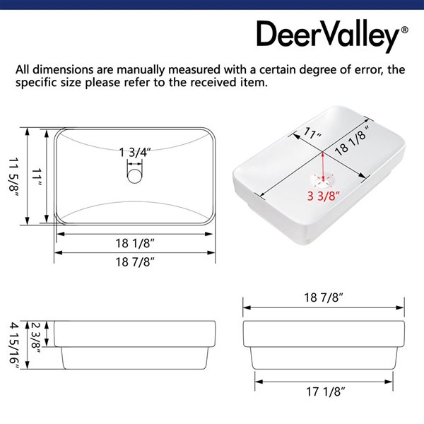 DeerValley 19 x 12.6-in White Ceramic Rectangular Semi-Recessed Bathroom Vessel Sink Art Basin