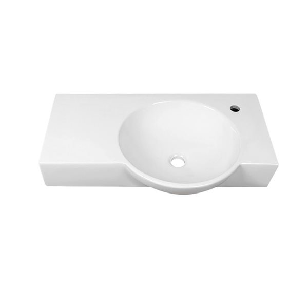30-In Right Side White Ceramic Wall-Mount Rectangular Bathroom Vessel Sink, White/Tan