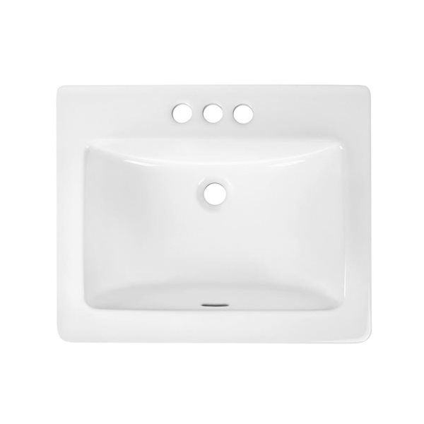 Rectangular 21-In White Viterous China Drop-In Sink Bathroom Sink With 3-Faucet Holes, White/Tan, Ceramic