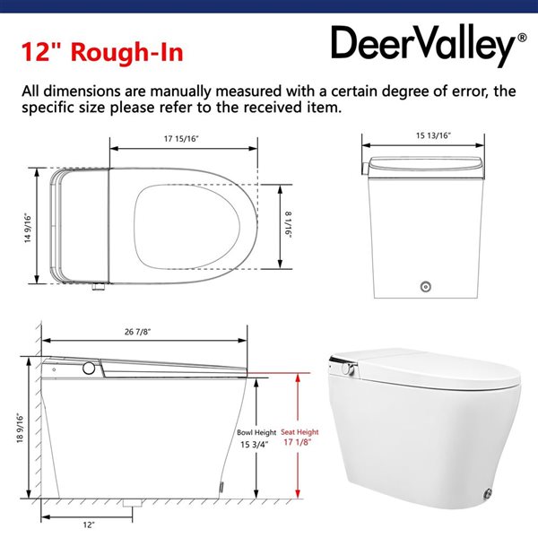 DeerValley White Elongated Smart Toilet Bidet