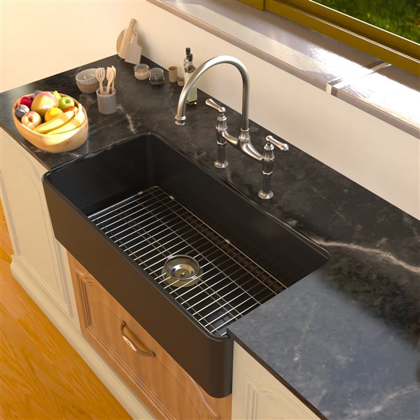 DeerValley Black Fireclay 36 x 18-in Rectangular Single Bowl Farmhouse Apron Kitchen Sink