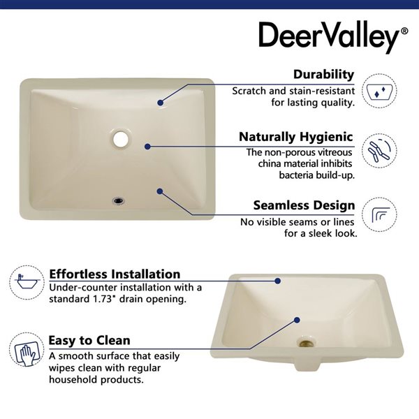 DeerValley Ursa 18-in Rectangular Beige Ceramic Undermount Bathroom Sink with Overflow