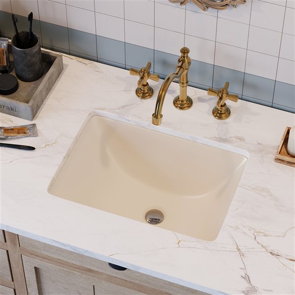 DeerValley Ursa 18-in Rectangular Beige Ceramic Undermount Bathroom Sink with Overflow