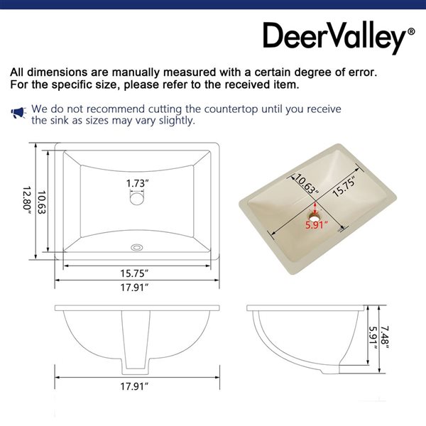 DeerValley Ursa 18-in Rectangular Beige Ceramic Undermount Bathroom Sink with Overflow