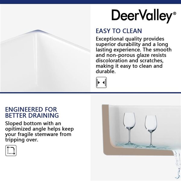 DeerValley Eclipse White Ceramic 33-in 50/50 Rectangular Double Basin Farmhouse Apron Kitchen Sink