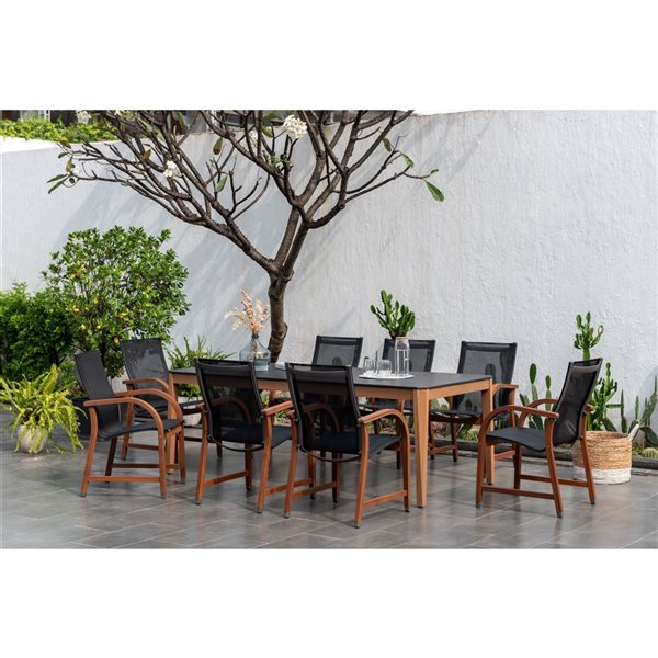 Scancom Manhattan 9-Piece Eucalyptus Wood Outdoor Dining Set - Black