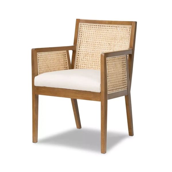 Plata Import Antonia Modern Brown Walnut and Cream Cane Dining Armchair