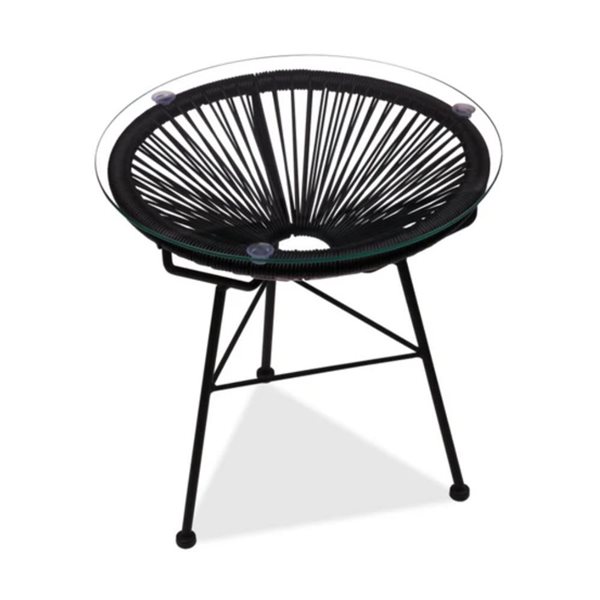 Plata Import Acapulco Black Round Glass Top Metal Side Table