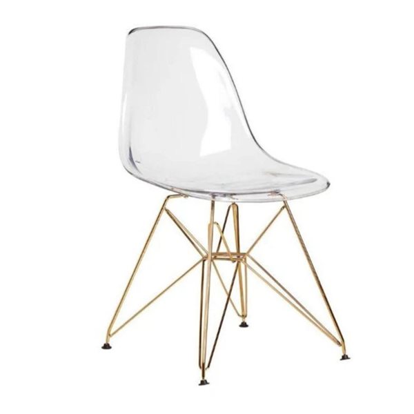 Plata Import Eiffel Modern Clear Plastic Dining Chair w/ Gold Legs