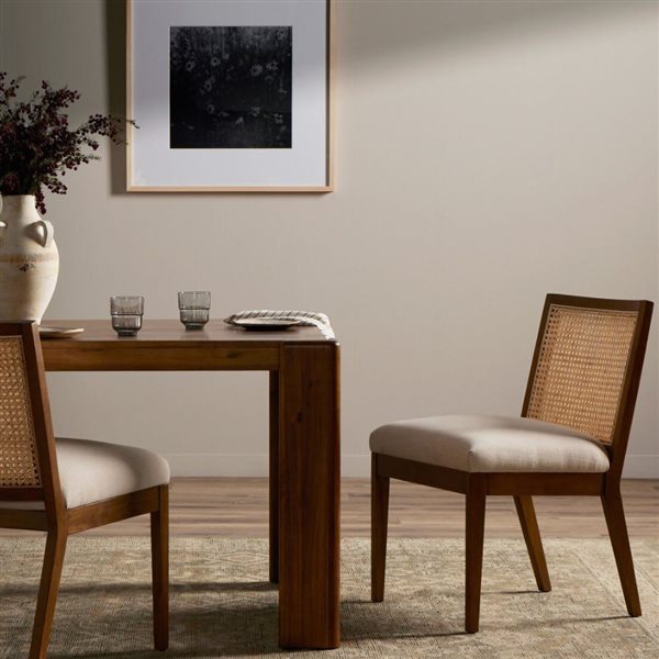 Plata Import Antonia Modern Brown Walnut and Cream Cane Dining Chair