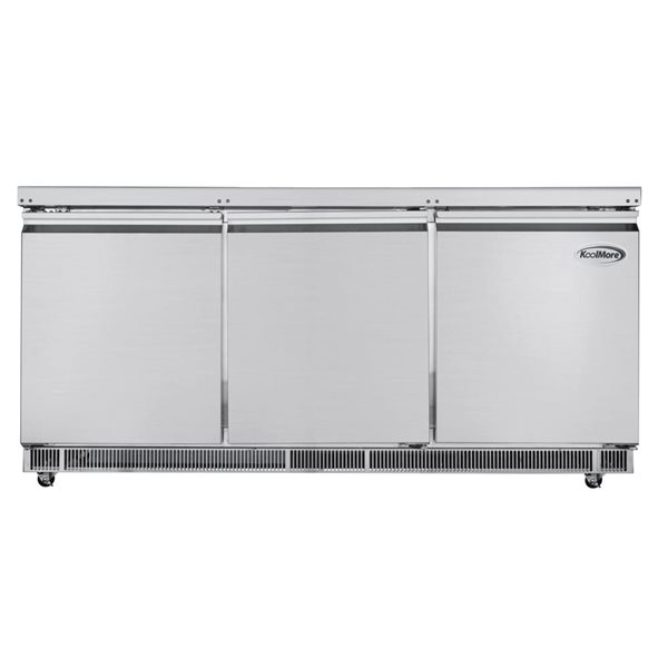 Koolmore 72-in Commercial Refrigerated Prep Station Cold Table, Stainless-Steel Refrigerator with 15 Pans and Cover