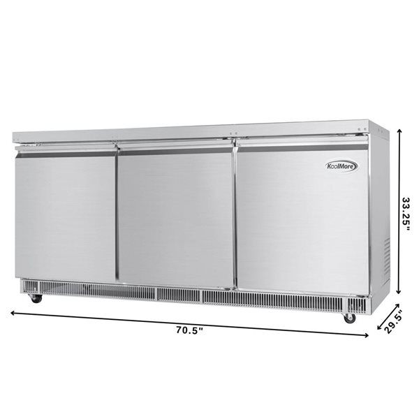 Koolmore 72-in Commercial Refrigerated Prep Station Cold Table, Stainless-Steel Refrigerator with 15 Pans and Cover