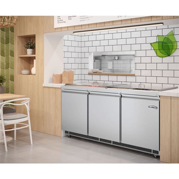 Koolmore 72-in Commercial Refrigerated Prep Station Cold Table, Stainless-Steel Refrigerator with 15 Pans and Cover