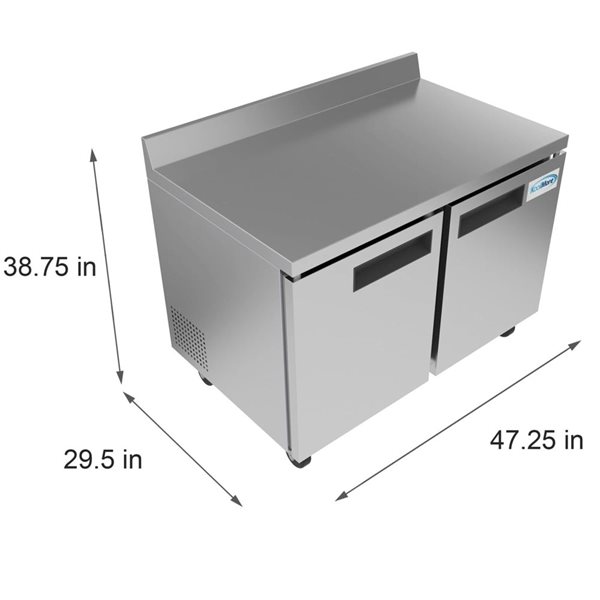 Koolmore 48-in 12-ft³ Stainless Steel Two-Door Worktop Commercial Freezer - 3.5-in Backsplash (FWT-2D-12C)