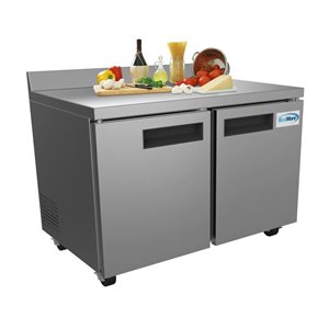 Koolmore 48-in 12-ft³ Stainless Steel Two-Door Worktop Commercial Freezer - 3.5-in Backsplash (FWT-2D-12C)