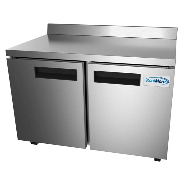 Koolmore 48-in 12-ft³ Stainless Steel Two-Door Worktop Commercial Freezer - 3.5-in Backsplash (FWT-2D-12C)