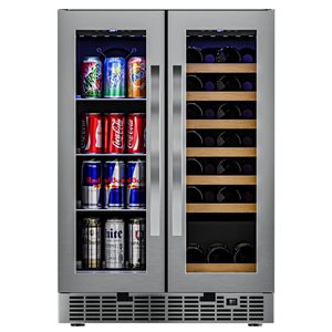 KoolMore 24-in 4-ft³ Dual Zone Full Glass Door 21-Bottle/60-Can Wine and Beverage Cooler - Freestanding or Built-in