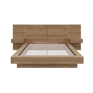Nexera Napa 71.1 W x 86.2-in L Brown Oak Queen-Size Platform Bed w/ Headboard and Floating Nightstands