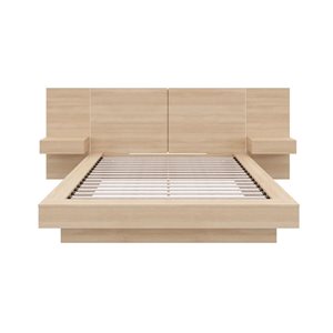 Nexera Napa Natural Blonde Oak Queen-Size Platform Bed w/ Headboard and Floating Nightstands